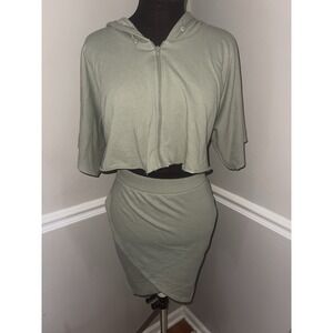 Cherie Los Angeles One Piece Cut Out Hooded Dress Zip Sage Green M